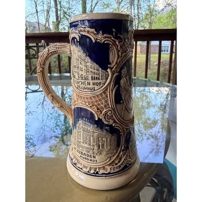 Vintage German Stoneware Beer Stein Marzi & Remy RARE Castle Relief - Thumbnail 9