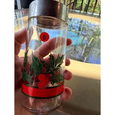 Vintage Christmas Holly & Berry Glass Salt & Pepper Shakers with Red Ribbon - Thumbnail 10