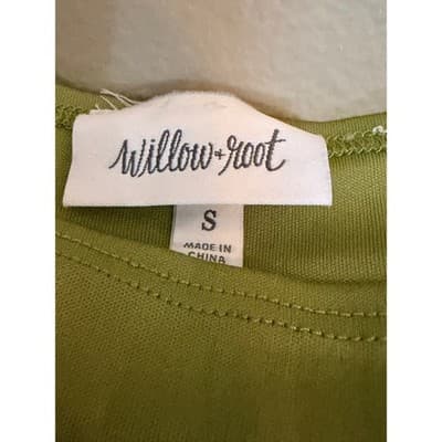 Willow & Root Satin Cold Shoulder Silky Split Bell Sleeves Top Green Small - Thumbnail 7