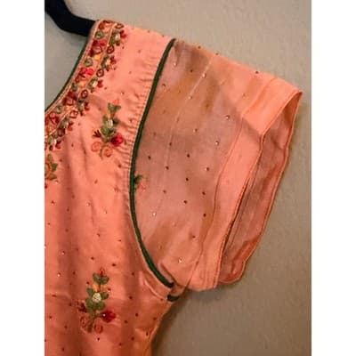 LJ Embroidered Orange Midi Dress Women’s Medium Cap Sleeve Boho EUC - Thumbnail 5