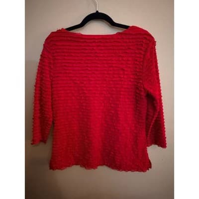 Women's Tiered Raw Edge Ruffled Quater Length Sleeves Top Red M - Thumbnail 9