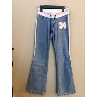Cappuccino Women’s Denim Jogger Pants Small Drawstring Flare Leg EUC