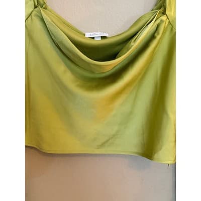 Willow & Root Satin Cold Shoulder Silky Split Bell Sleeves Top Green Small - Thumbnail 4