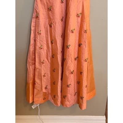 LJ Embroidered Orange Midi Dress Women’s Medium Cap Sleeve Boho EUC - Thumbnail 3