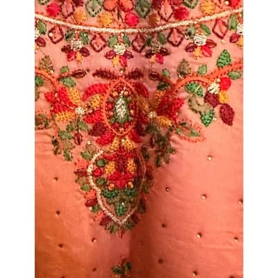 LJ Embroidered Orange Midi Dress Women’s Medium Cap Sleeve Boho EUC - Thumbnail 4