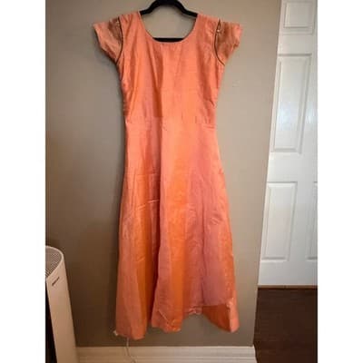 LJ Embroidered Orange Midi Dress Women’s Medium Cap Sleeve Boho EUC - Thumbnail 8