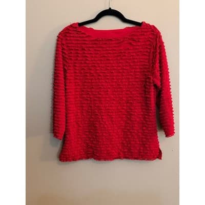 Women's Tiered Raw Edge Ruffled Quater Length Sleeves Top Red M