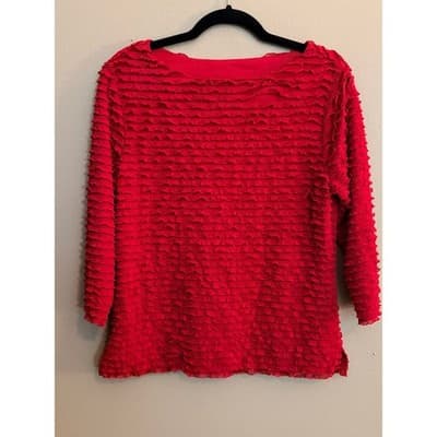 Women's Tiered Raw Edge Ruffled Quater Length Sleeves Top Red M - Thumbnail 2