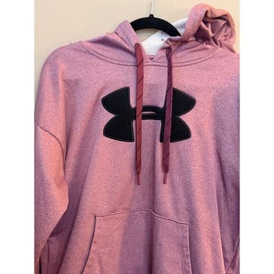 Under Armour Synthetic Fleece Chenille Logo Pullover Hoodie Jacket Pink Small - Thumbnail 3