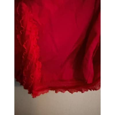 Women's Tiered Raw Edge Ruffled Quater Length Sleeves Top Red M - Thumbnail 5