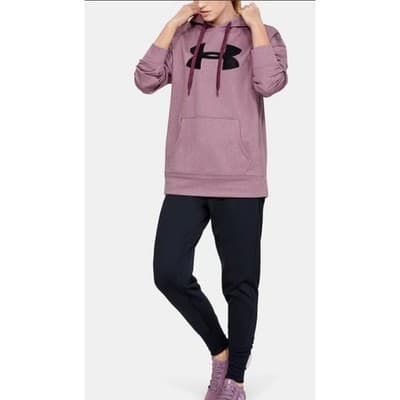 Under Armour Synthetic Fleece Chenille Logo Pullover Hoodie Jacket Pink Small