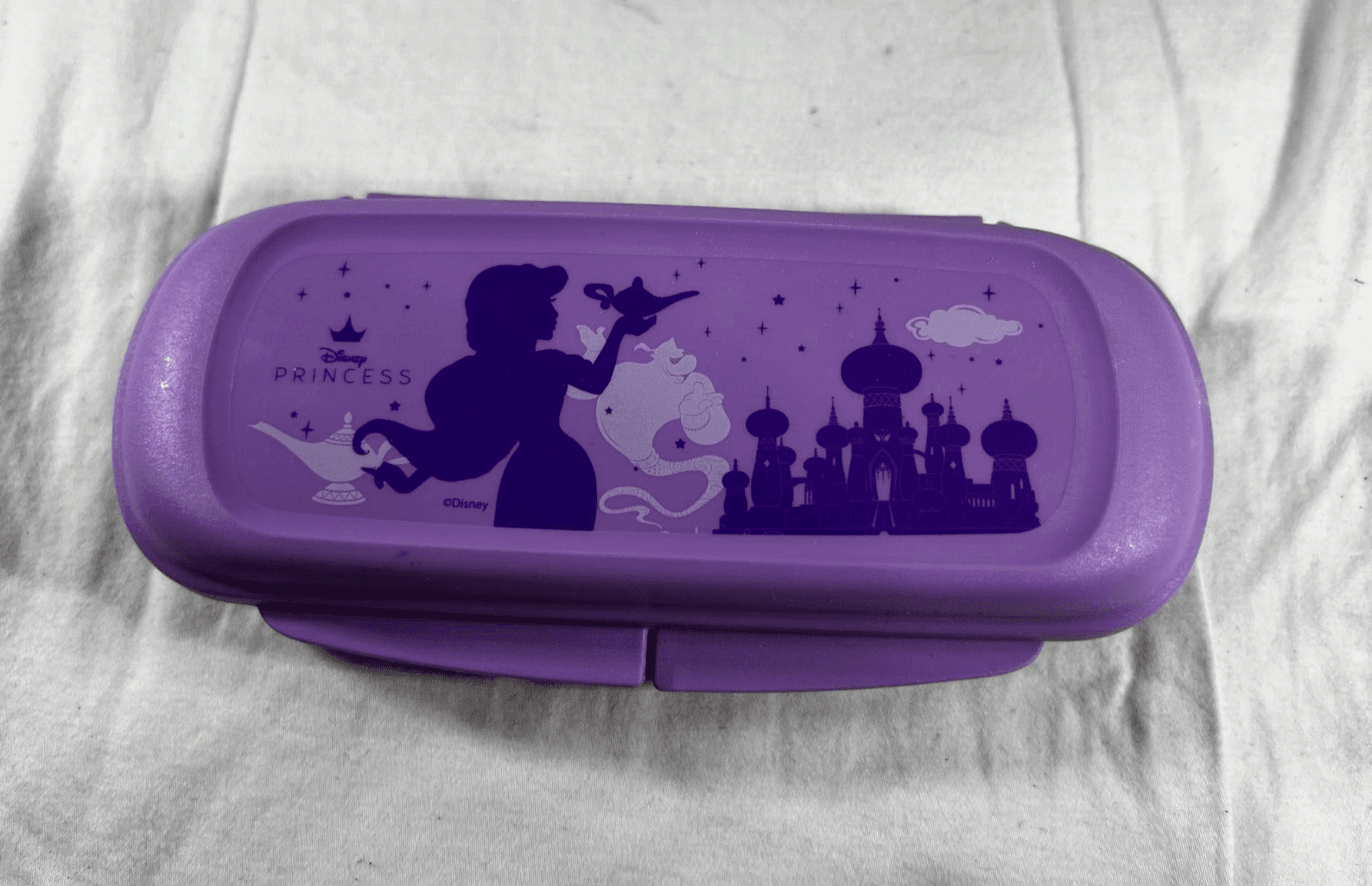 Tupperware Disney Princess Jasmine Utensil Snack Holder Container Purple Rare