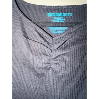 Thereabouts Girl Black Ribbed Long Sleeve Top Ruched Front Stretch Shirt 2XL NWT - Thumbnail 8