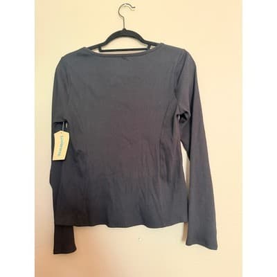 Thereabouts Girl Black Ribbed Long Sleeve Top Ruched Front Stretch Shirt 2XL NWT - Thumbnail 2
