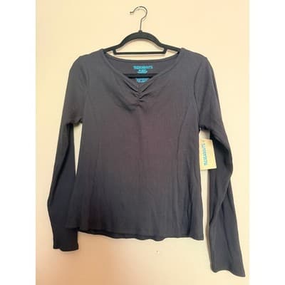 Thereabouts Girl Black Ribbed Long Sleeve Top Ruched Front Stretch Shirt 2XL NWT - Thumbnail 7
