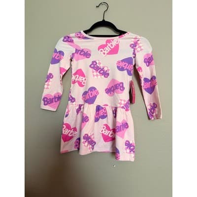 Barbie Toddler Girls Print Drop Waist Long Sleeve Dress Pink 4T NWT - Thumbnail 4