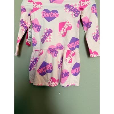 Barbie Toddler Girls Print Drop Waist Long Sleeve Dress Pink 4T NWT - Thumbnail 8