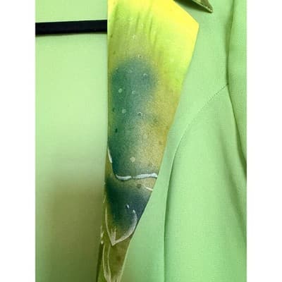 RichSilks Women's Green Short Sleeve Blazer Open Front Floral Trim Jacket M - Thumbnail 5