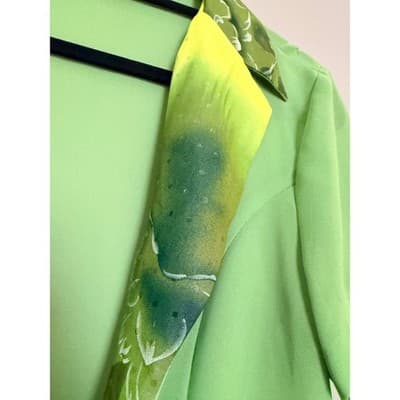 RichSilks Women's Green Short Sleeve Blazer Open Front Floral Trim Jacket M - Thumbnail 3