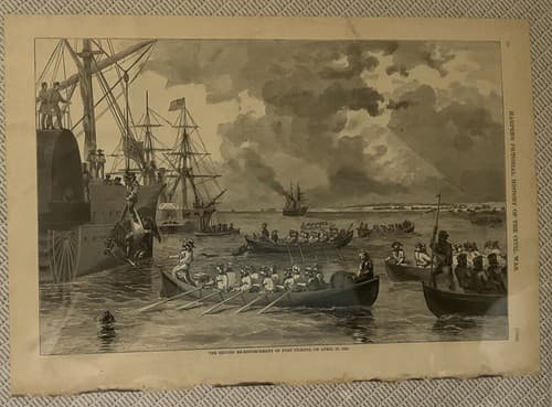 Antique Engraving Civil War 1861 Second Re-Enforcement Harper’s Military 1800s