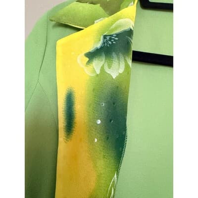 RichSilks Women's Green Short Sleeve Blazer Open Front Floral Trim Jacket M - Thumbnail 4