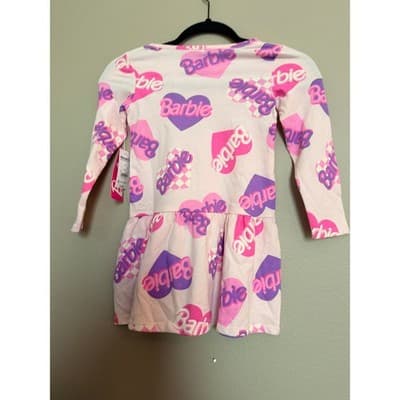 Barbie Toddler Girls Print Drop Waist Long Sleeve Dress Pink 4T NWT - Thumbnail 2