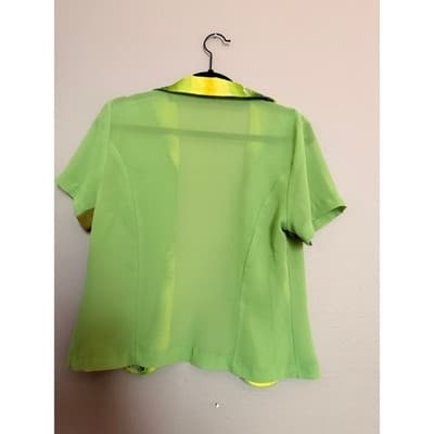 RichSilks Women's Green Short Sleeve Blazer Open Front Floral Trim Jacket M - Thumbnail 9