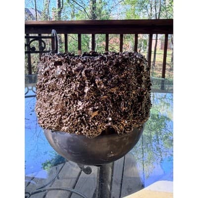 Vintage Brutalist Organic Textured Bronze Finish Vase Planter - Thumbnail 2