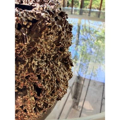 Vintage Brutalist Organic Textured Bronze Finish Vase Planter - Thumbnail 14