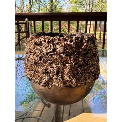 Vintage Brutalist Organic Textured Bronze Finish Vase Planter - Thumbnail 10