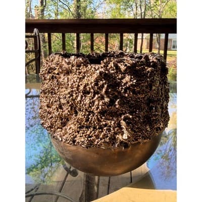 Vintage Brutalist Organic Textured Bronze Finish Vase Planter - Thumbnail 11