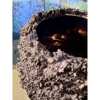 Vintage Brutalist Organic Textured Bronze Finish Vase Planter - Thumbnail 20