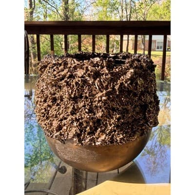 Vintage Brutalist Organic Textured Bronze Finish Vase Planter - Thumbnail 12