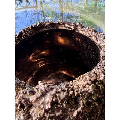 Vintage Brutalist Organic Textured Bronze Finish Vase Planter - Thumbnail 18