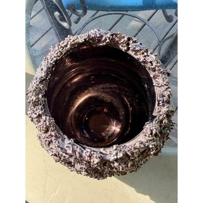 Vintage Brutalist Organic Textured Bronze Finish Vase Planter - Thumbnail 7