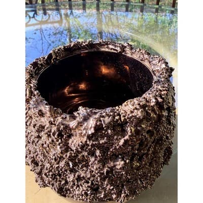 Vintage Brutalist Organic Textured Bronze Finish Vase Planter - Thumbnail 9