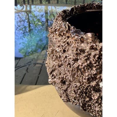 Vintage Brutalist Organic Textured Bronze Finish Vase Planter - Thumbnail 19
