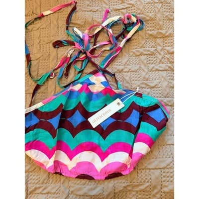 Olivaceous Halter Multicolor Tie Neck Summer Beach Crop Top Small NWT