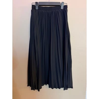 LOFT Women’s Pleated Elastic Waist Pull On Flexible Fit Midi Skirt Black XS