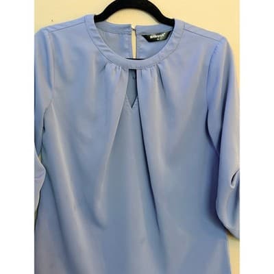 Allegra K Periwinkle Chiffon Three Quarter Sleeve Keyhole Blouse Blue XS NWOT - Thumbnail 2