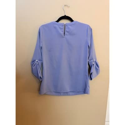 Allegra K Periwinkle Chiffon Three Quarter Sleeve Keyhole Blouse Blue XS NWOT - Thumbnail 7