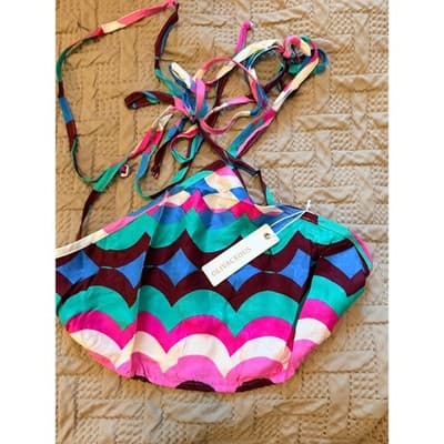 Olivaceous Halter Multicolor Tie Neck Summer Beach Crop Top Small NWT - Thumbnail 2
