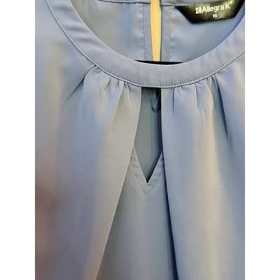 Allegra K Periwinkle Chiffon Three Quarter Sleeve Keyhole Blouse Blue XS NWOT - Thumbnail 6