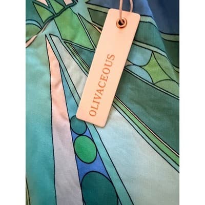 Olivaceous Halter Top Medium Green Blue Abstract Print Tie Summer Crop NWT - Thumbnail 2