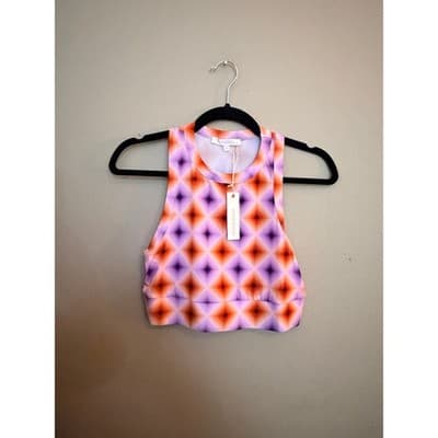 Olivaceous Silky Summer Crop Sunburst Tank Top Purple Orange Medium NWT