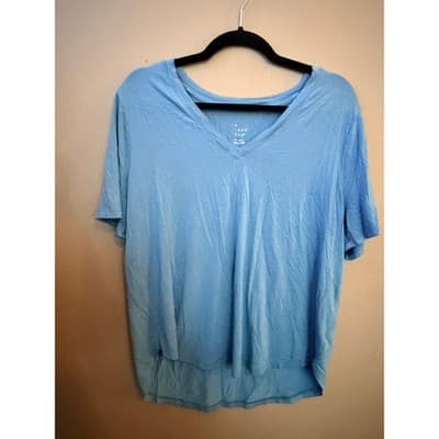 A New Day Blue V Neck T Shirt XXL Short Sleeve High Low Hem Relaxed Fit