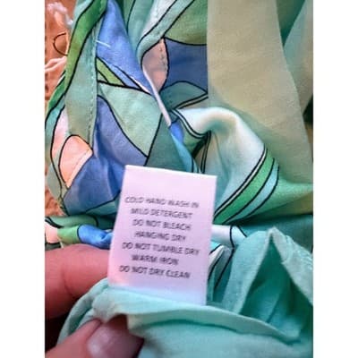 Olivaceous Halter Top Medium Green Blue Abstract Print Tie Summer Crop NWT - Thumbnail 9