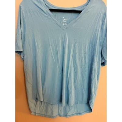 A New Day Blue V Neck T Shirt XXL Short Sleeve High Low Hem Relaxed Fit - Thumbnail 2