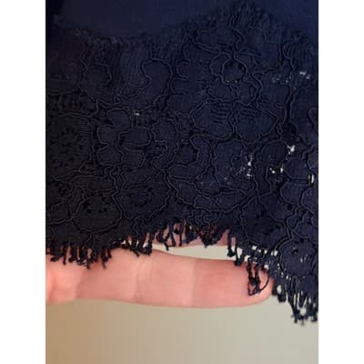 Kensie Navy Lace Trim Blouse Small Long Sleeve Crepe Pullover Relaxed Fit - Thumbnail 9