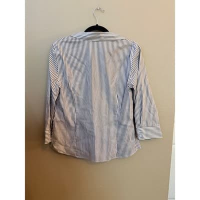 Anne Klein Pinstripe Button Front Blouse Gray White Women’s Medium - Thumbnail 7